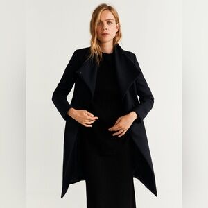 Mango Italian sustainable Wool Belted Black Coat | Elegant Wrap Overcoat